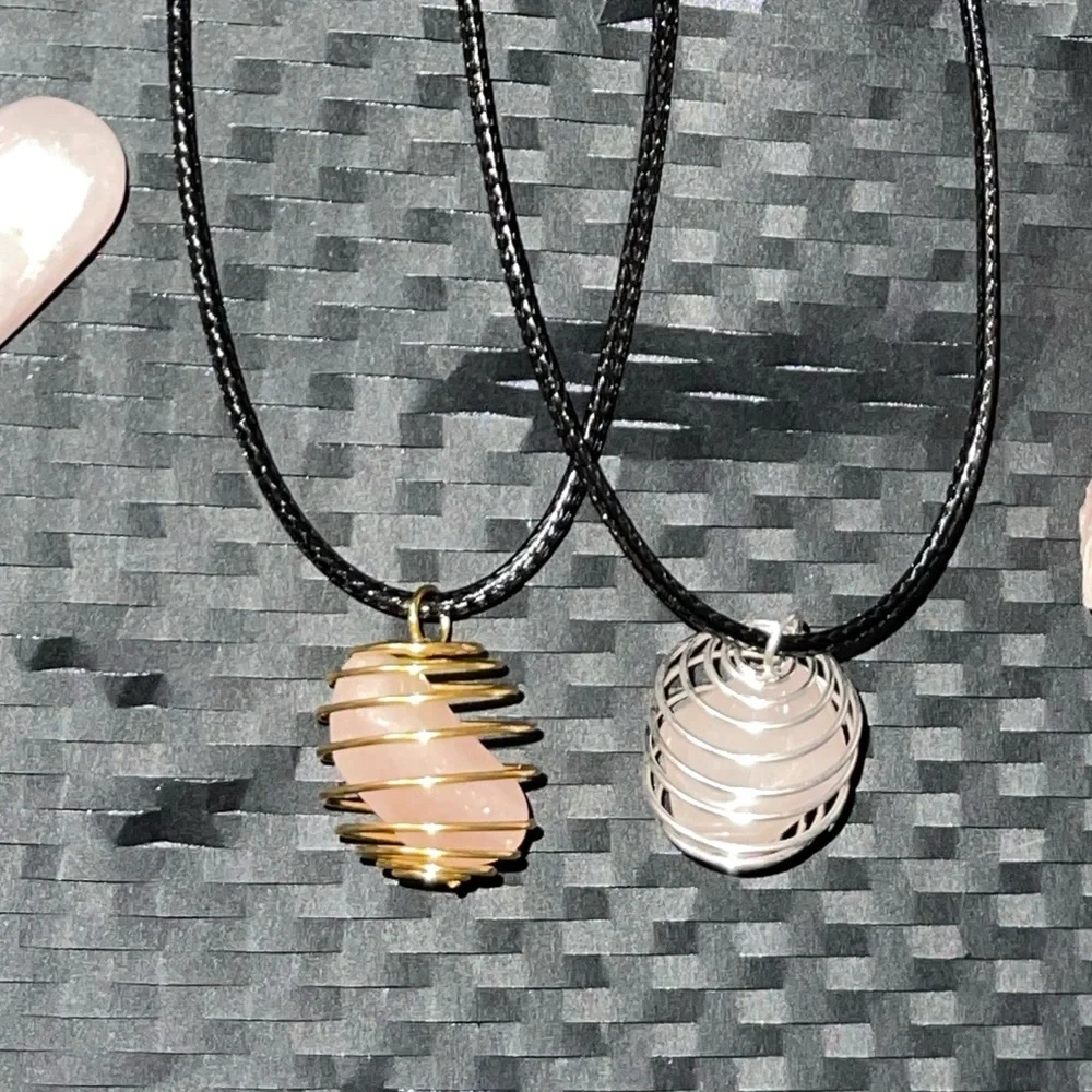 Rose Quartz Cage Pendant Necklace - Picture 2 of 2